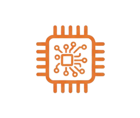 Ícone de um processador, representando a tecnologia e o processamento de dados, em um ambiente digital.